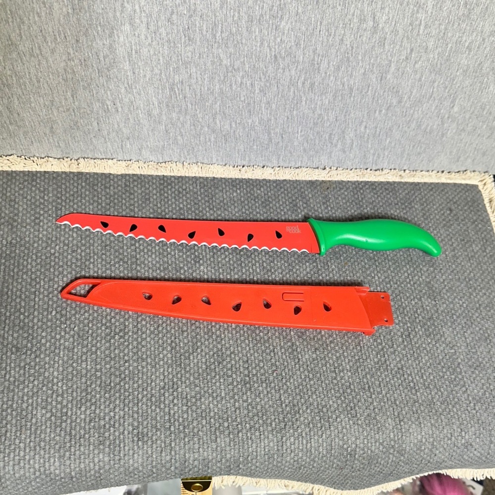 GOOD COOK Watermelon Design Serrated Blade Knife w/Sheath Slices 14 inches